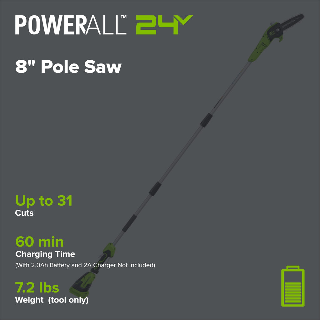 24V 8" Cordless Battery Pole Saw (Tool Only)