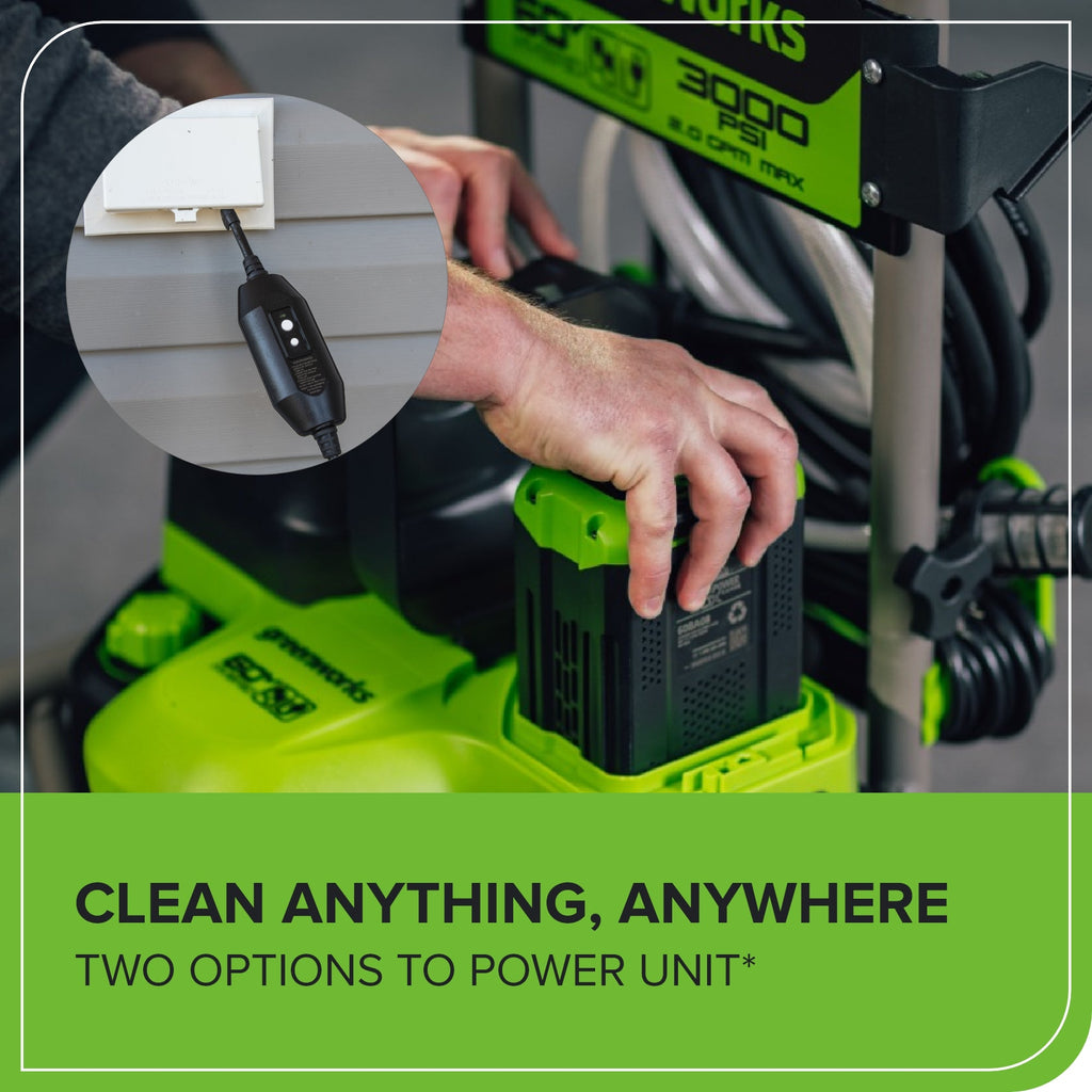 Corded/60V 3000-PSI 2.0 GPM Electric Pressure Washer: (2) 5.0Ah Batteries and Dual-Port Charger