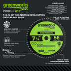 Pro 56-Tooth 7-1/4" Non-Ferrous Metal Cutting Circular Saw Blade with Construction-Grade Carbide Teeth