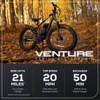 60V VENTURE Series 26" Fat Tire Electric Mountain Bike, 5Ah Battery and Charger