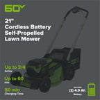 OPEN BOX 60V 21" Cordless Battery Self-Propelled Lawn Mower: (2) 4.0 Ah Batteries and Dual-Port Charger, LM2116S