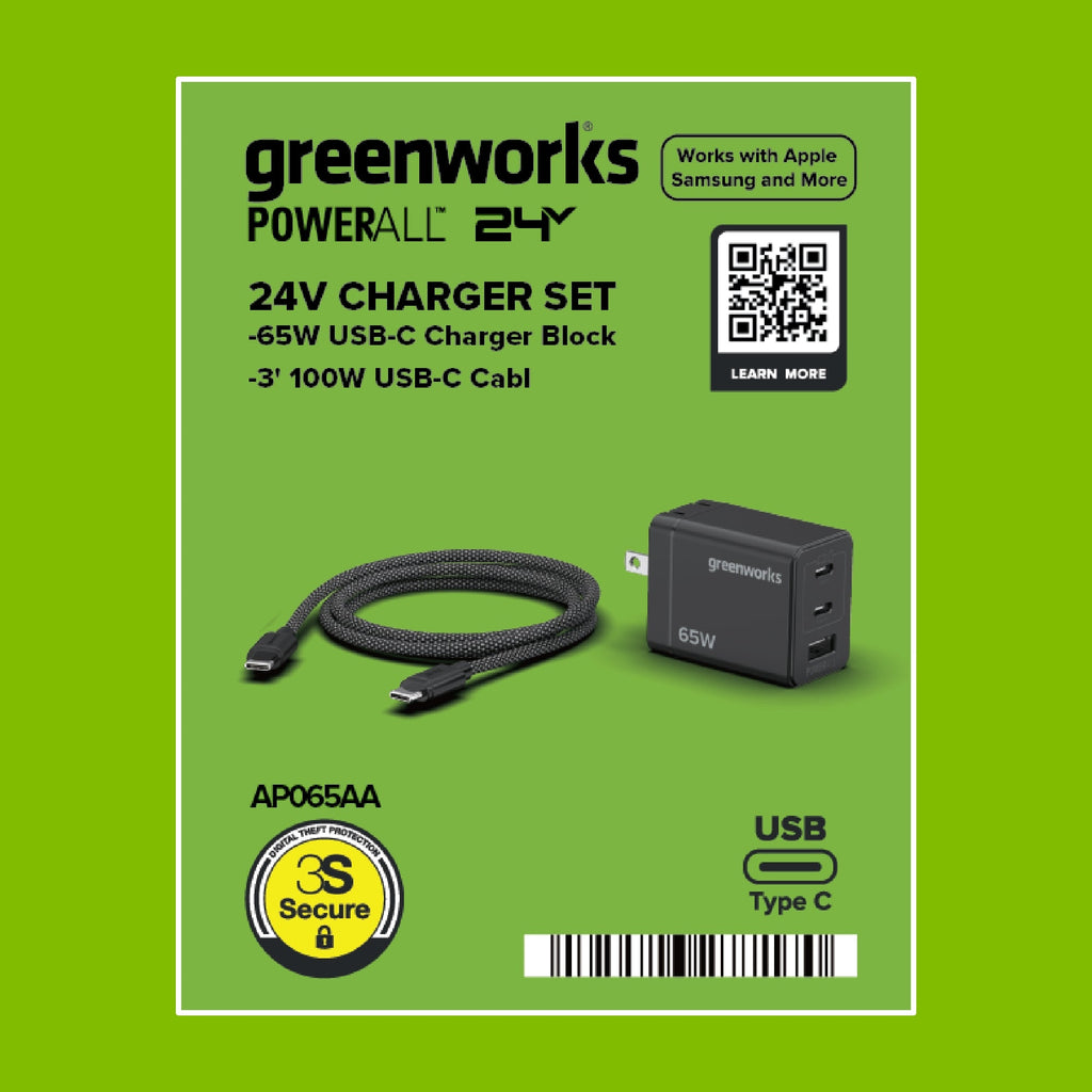24V PowerAll Charger Set with 65W USB-C Charger Block and (1) 3' 100W USB-C Cable