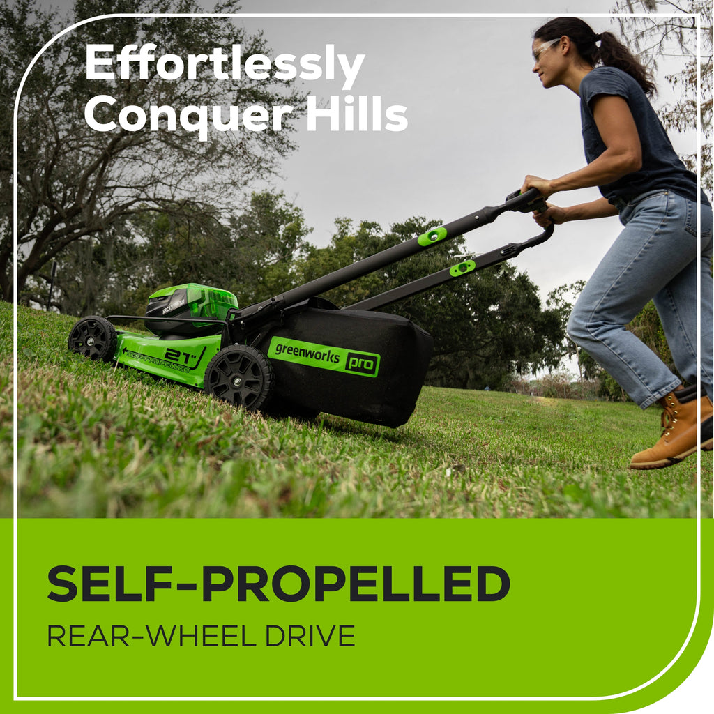 RENEWED 80V 21" Cordless Battery 4-in-1 Self-Propelled Lawn Mower: (1) 4.0 Ah, (1) 2.0 Ah Battery and Rapid Charger, LM2118S