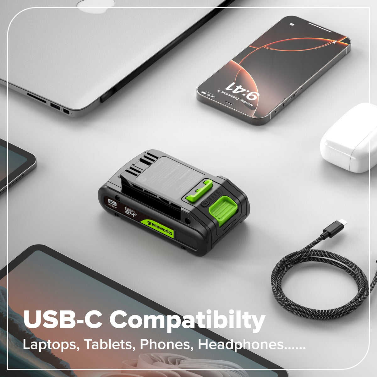 24V 2.0 Ah Battery with Bi-Directional USB-C Port
