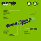 24V PowerAll 60 ft-lb 3/8" Extended Reach Ratchet Wrench, with 2.0 Ah Battery, 30W Charger, and 3' Cable
