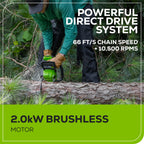 60V 18"Cordless Battery 2.0 kW Chainsaw and Hard Case, 4Ah Battery and Charger