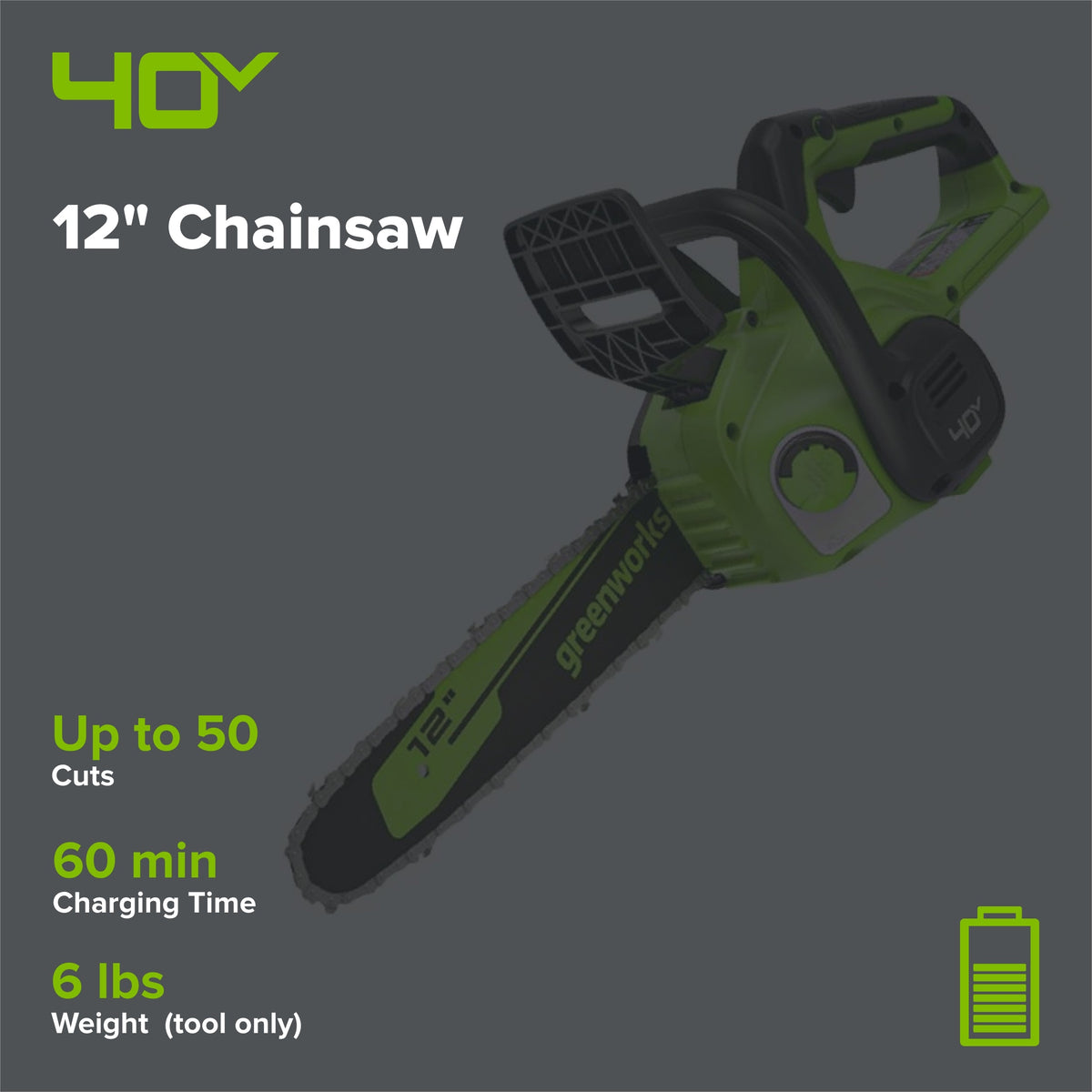 40V 12" Cordless Battery Chainsaw (Tool Only)