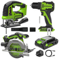 24V Cordless 280 in-lbs Drill/Driver Power Tool 3PC Combo Kit w/ 6-1/2" Circular Saw & 3000SPM Jig Saw: (1) 2.0Ah USB-C Battery & Charger, (1) 3' 100W USB-C Cable