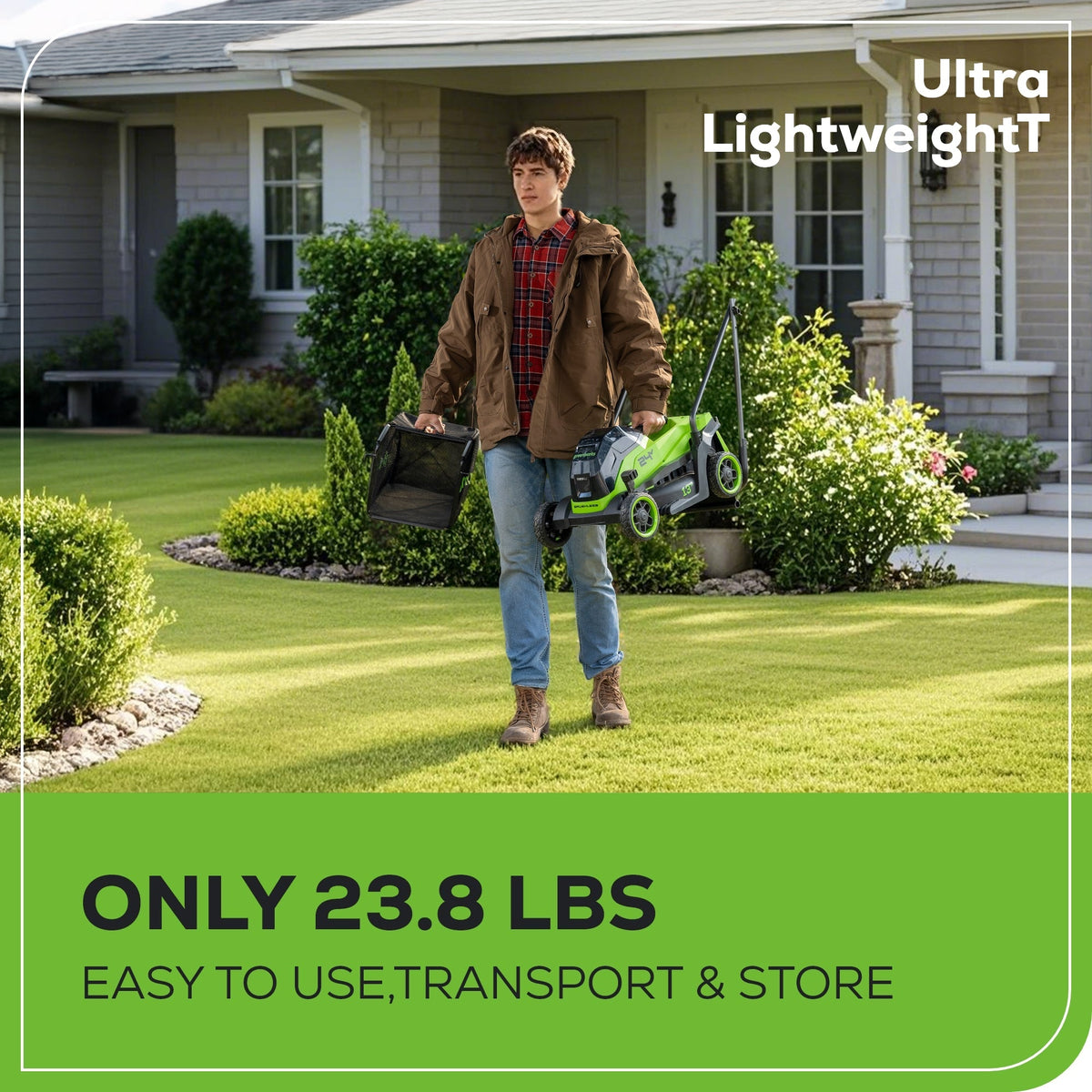 24V 13" Cordless Battery Brushless Push Lawn Mower: 4.0 Ah Battery and Charger, LM1322