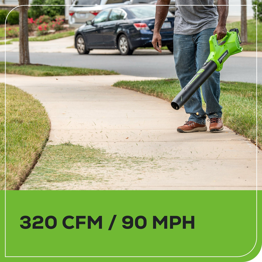 48V (24V x 2) 17" Push Cordless Lawn Mower, 320CFM Leaf Blower and 12" String Trimmer Combo Kit: (2) 4.0 Ah USB Batteries