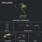 24V PowerAll Pro 850 in-lb 1/2" Hammer Drill, with 2.0 Ah USB-C Battery, 30W Charger, Belt Clip, and Auxiliary Handle