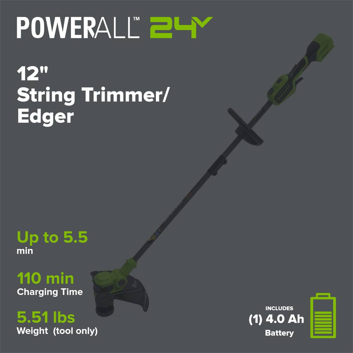 24V 13" Cordless Battery Brushless String Trimmer/Edger w/ 4.0Ah 21700 Batteries and 65W Type-C Charger(3-Ft Cable)
