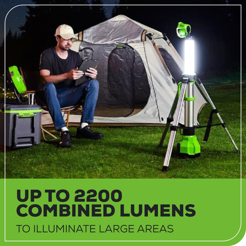 24V Cordless Battery 2-in-1 Standing Light Kit: 2.0 Ah Battery and Charger