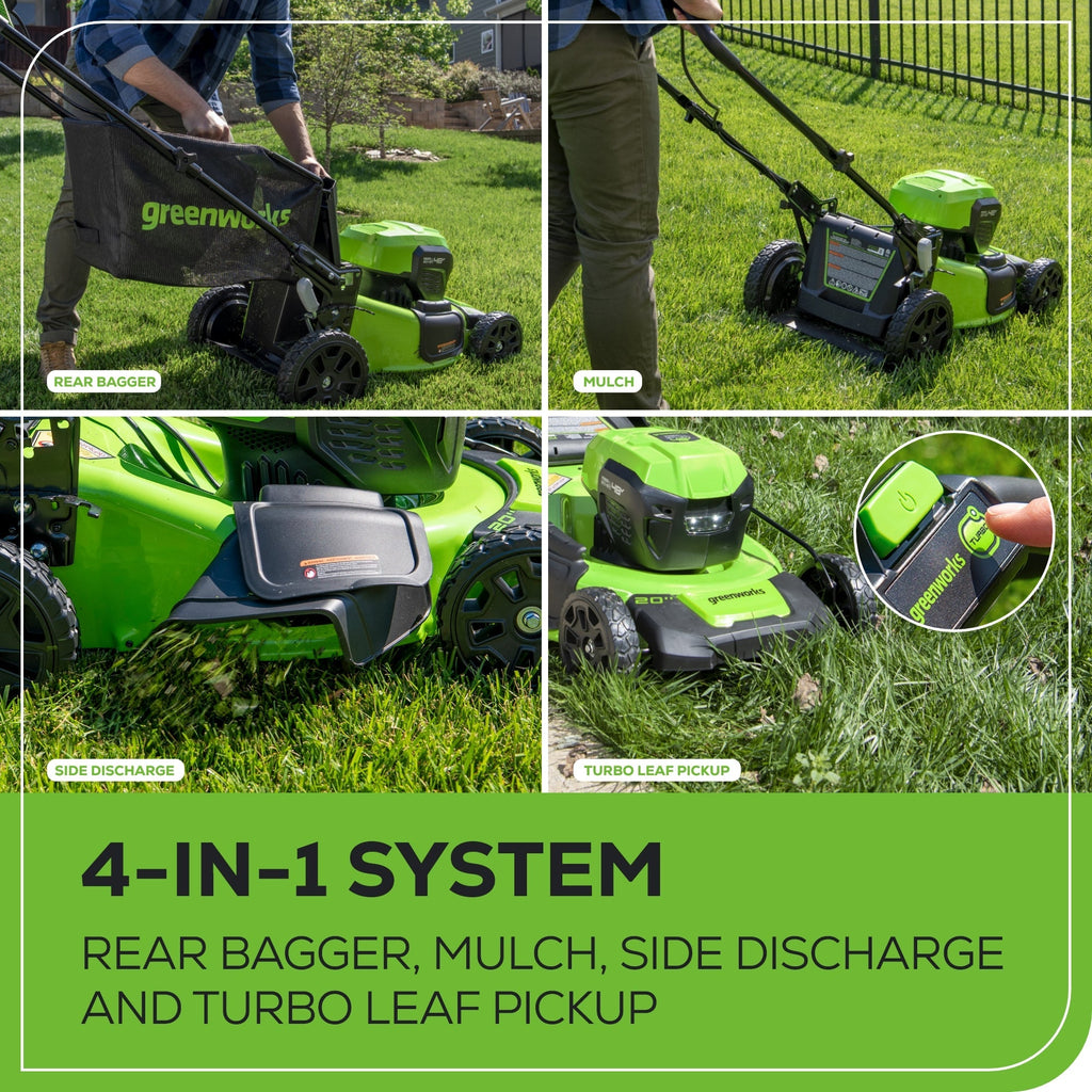 48V (24V x 2) 20" Cordless Battery Push Mower 3pc Combo Kit: (2) 4.0 Ah Batteries and Dual-Port Chargers
