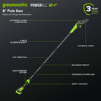 24V 8" Cordless Battery Pole Saw (Tool Only)