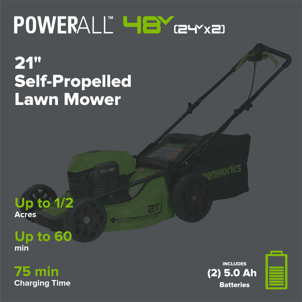 48V (24V x 2) 21" Cordless Battery Self-Propelled Mower & Blower Combo Kit w/ (3) Batteries & Chargers
