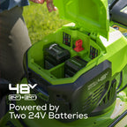 48V (24V x 2) 20" BL Cordless Battery 4-in-1 Push Mower: (4) 4.0Ah Batteries, (1) 4A Dual Port Fast Charger, (1) 20" Hi Lift Blade, LM2002