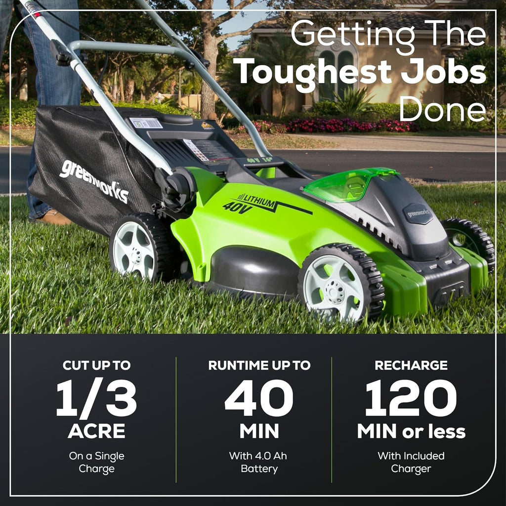OPEN BOX 40V 16" Cordless Battery Push Lawn Mower: 4.0 Ah Battery and Charger, LM1604