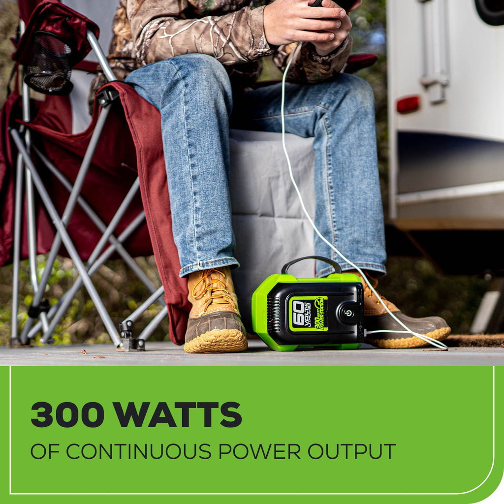 60V Cordless Battery 300 Watt Power Inverter: 2.5 Ah Battery and Charger