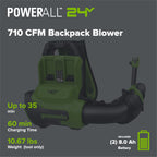 40V 710 CFM Cordless Battery Dual-Port Backpack Blower: (2) 8.0 Ah Battery and Charger