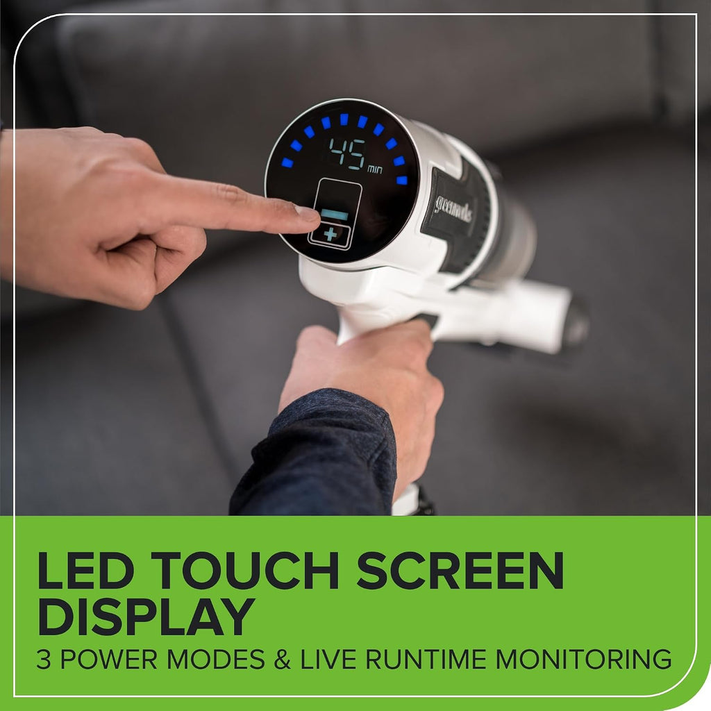 24V Cordless Battery White Stick Vacuum 3-in-1 Bundle: (2) 4.0 Ah USB Batteries and Charging Stand