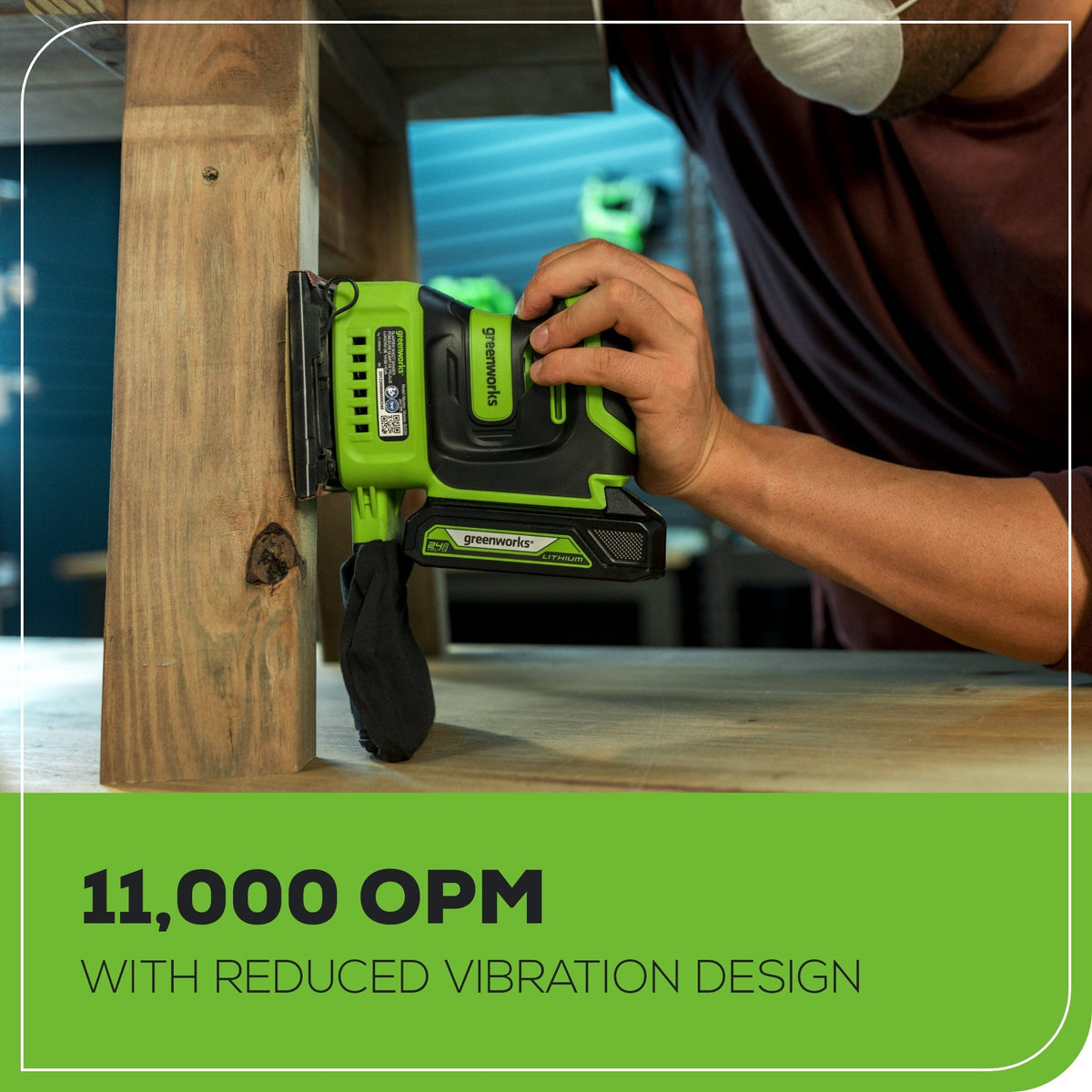 24V Cordless Battery Quarter Sheet Sander: 2.0 Ah Battery and Charger
