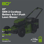 80V 21" Cordless Battery 4-in-1 Push Mower and 730CFM Leaf Blower Combo Kit, (1) 4.0 Ah Battery and (1) Rapid Charger
