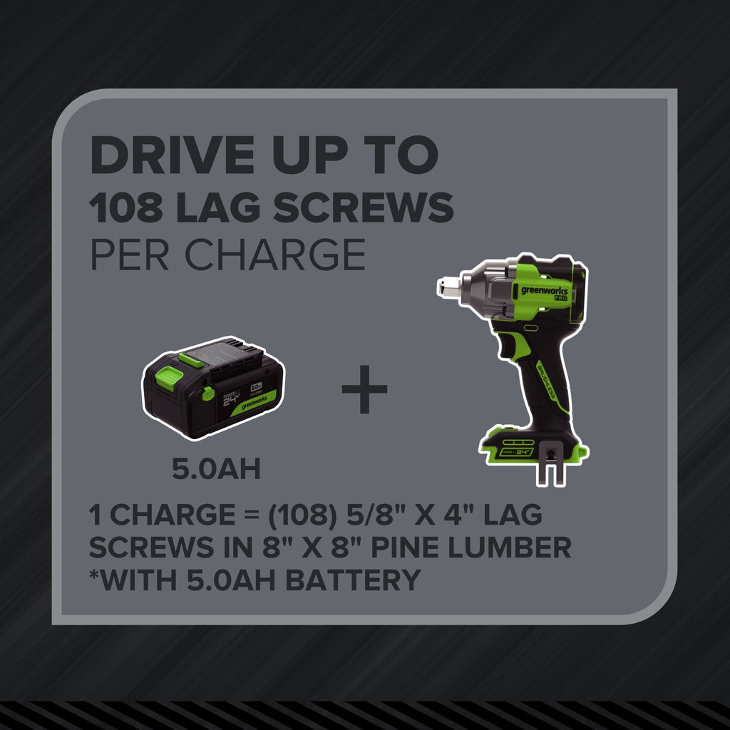 24V PowerAll Pro 560 ft-lb Breakaway Torque 1/2" Impact Wrench, Tool Only