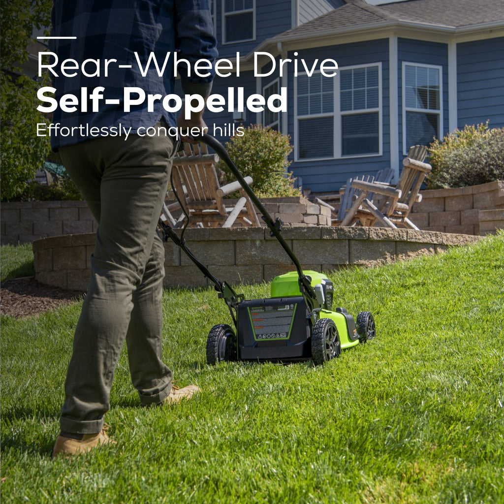 48V (24V x 2) 21" Cordless Battery Self-Propelled Lawn Mower w/ Two (2) 5.0Ah USB Batteries & Dual Port Charger, LM2112S