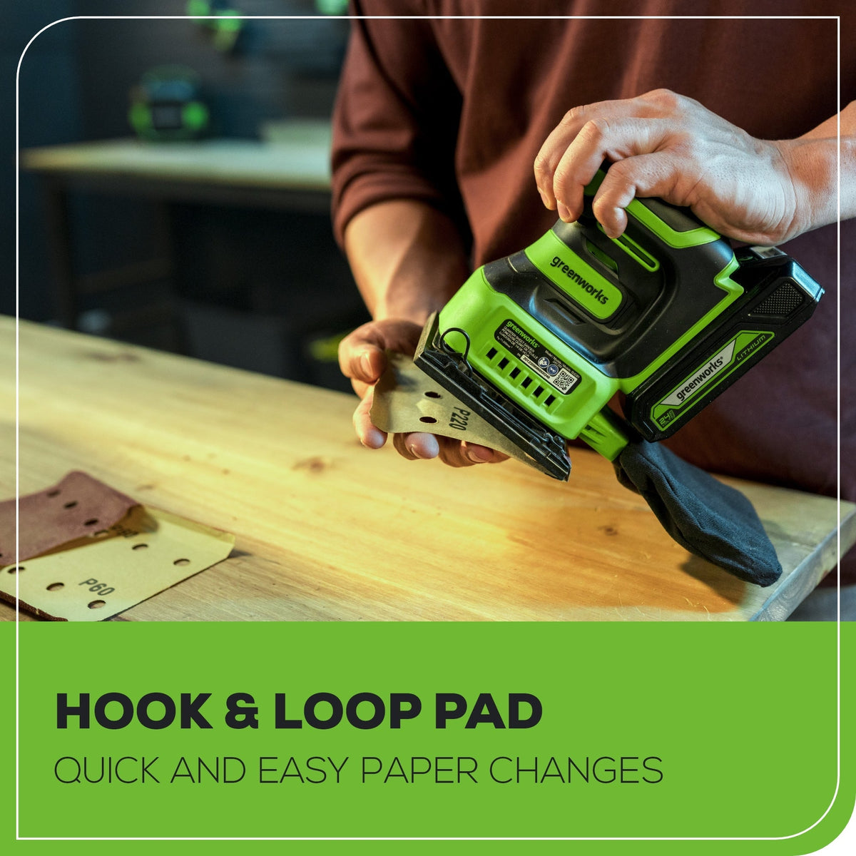 24V Cordless Battery Quarter Sheet Sander: 2.0 Ah Battery and Charger