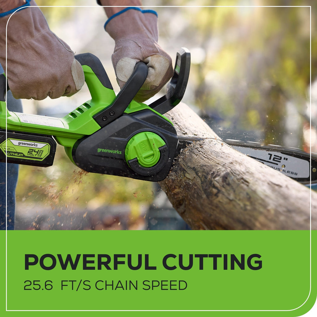 24V 12" Cordless Battery Chainsaw: 4.0 Ah USB Battery and Charger