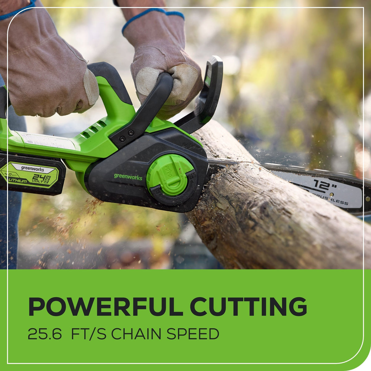 24V 12" Cordless Battery Chainsaw: 4.0 Ah USB Battery and Charger