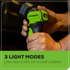 24V 200 Lumen Cordless Battery LED Flashlight: 2.0 Ah Battery and Charger
