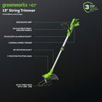 40V 13" Gen 2 Cordless Battery String Trimmer / Edger: 2.0 Ah Battery and Charger