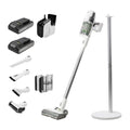 24V Cordless Battery White Stick Vacuum 3-in-1 Bundle: (2) 4.0 Ah USB Batteries and Charging Stand