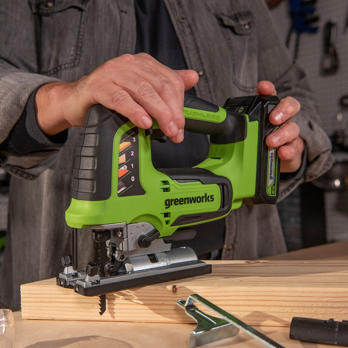 24V PowerAll Jigsaw with Blade, Dust Port Adapter, and Tube Adapter