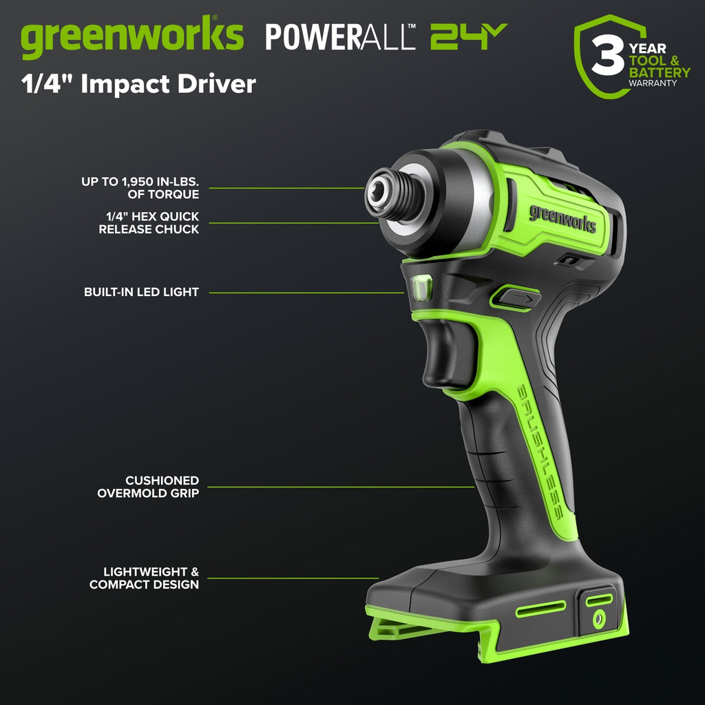 24V Brushless Power Tool 6PC Combo Kit: (2) 2.0 Ah USB-C Batteries and 30W Charger