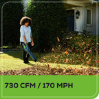 RENEWED 80V 730 CFM Cordless Battery Leaf Blower, Extra Shoulder Strap: 2.5 Ah Battery and Rapid Charger
