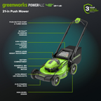 48V (24V x 2) 21" Cordless Battery Push Mower 3PC Combo Kit w/ (4) 4.0Ah High Power Batteries & (2) Dual Port Chargers