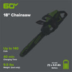 60V 18" Cordless Battery 2.0kW Chainsaw w/ 4.0 Ah Battery & Charger