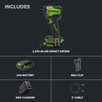 24V PowerAll Pro 2,200 In-Lb Impact Driver, with 2.0 Ah USB-C Battery, 65W USB-C Charger Block, 3' 100W USB-C Cable, Belt Clip and 10-PCS Bit Set