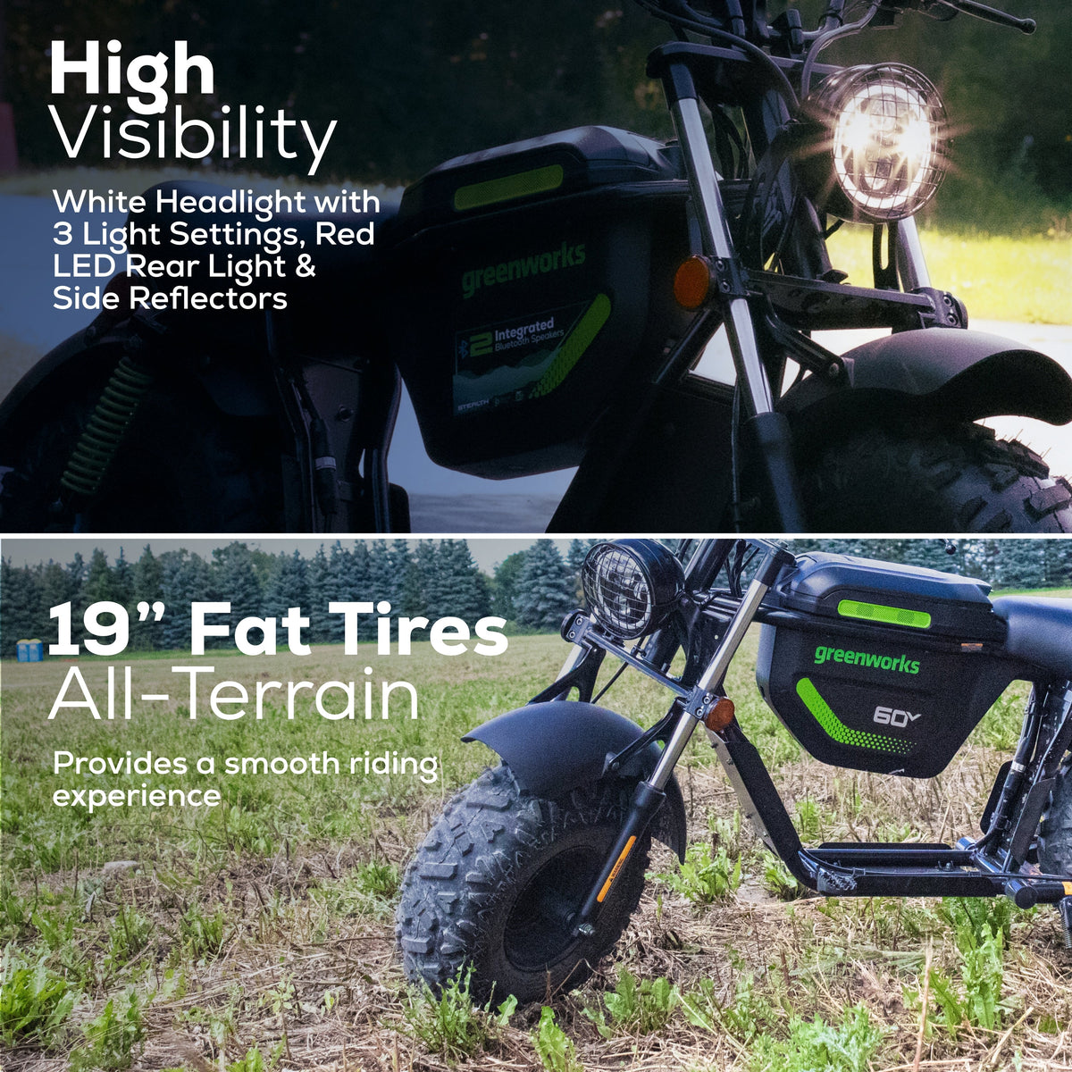60V STEALTH Series Electric Mini-Bike: (2) 8.0 Ah Batteries and Dual-Port Rapid Charger