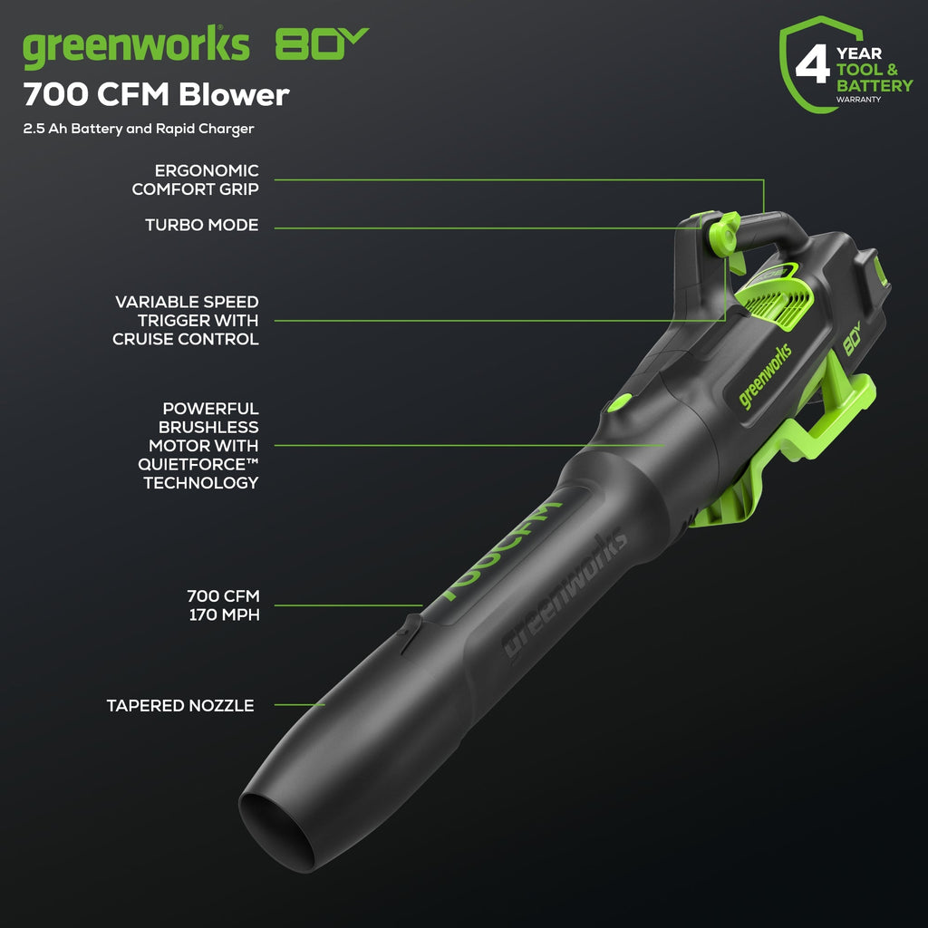 80V Cordless Brushless 16" String Trimmer and 700 CFM Blower Combo Kit: 2.5 Ah Battery and 4Amp Charger