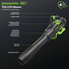 80V Cordless Brushless 16" String Trimmer and 700 CFM Blower Combo Kit: 2.5 Ah Battery and 4Amp Charger