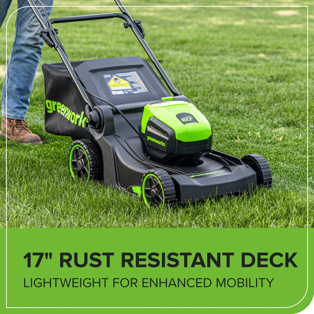 60V 17" Cordless Battery Push Lawn Mower 3PC Combo Kit: 4.0 Ah Battery and Charger