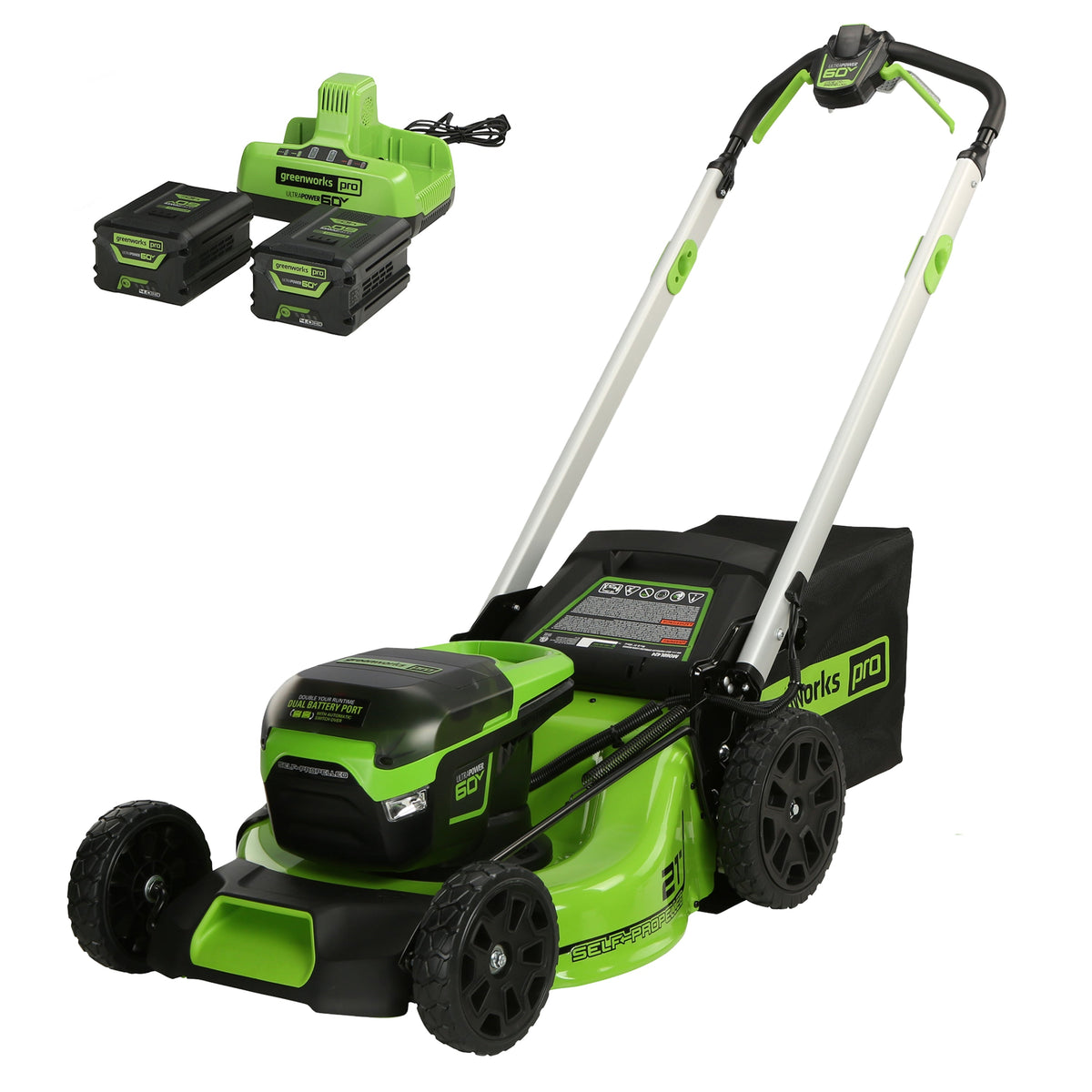 OPEN BOX 60V 21" Cordless Battery Self-Propelled Lawn Mower: (2) 4.0 Ah Batteries and Dual-Port Charger, LM2116S