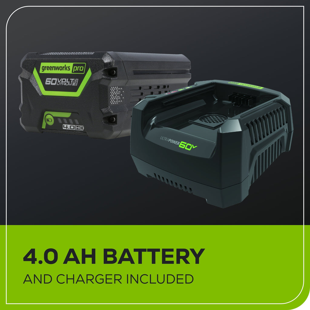 60V 18" Cordless Battery 2.0 kW Chainsaw and 24V 6" Pruner Saw, (1) 4.0 Ah Battery: (1) 2.0 Ah Battery and (2) Chargers