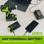 24V PowerAll Jigsaw with Blade, Dust Port Adapter, and Tube Adapter