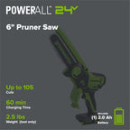24V 6" Cordless Battery Brushless Pruner Saw: 2.0 Ah Battery and Charger