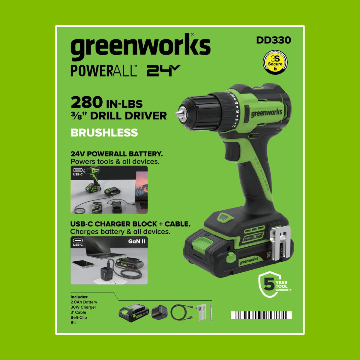 24V PowerAll 3/8" Drill Driver (280 in-lbs) & 1" Reciprocating Saw Combo Kit:  (2) 2.0Ah USB-C Batteries, (2) 30W USB-C Chargers, (2) 3' 100W USB-C Cables